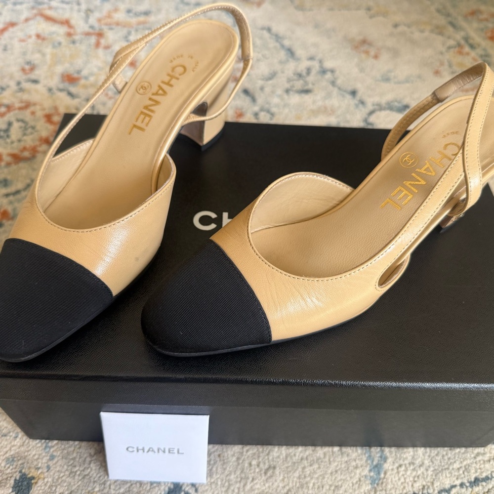 Chanel ladies know classic lambskin sling back.